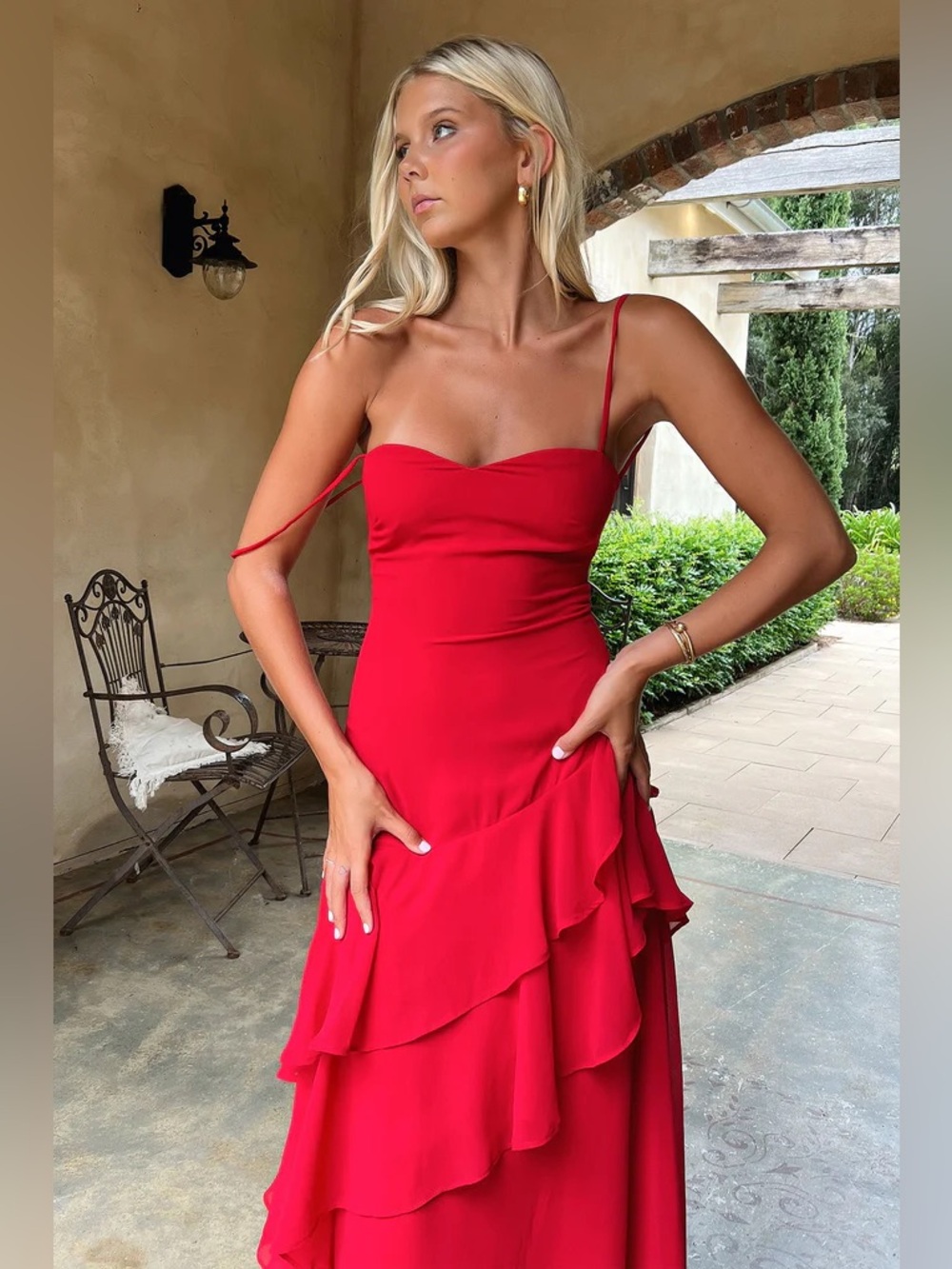 NWT Anais Tiered Ruffle Maxi Dress Red Size 0 Formal Wedding Guest - Picture 2 of 9